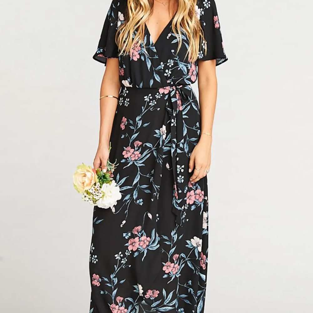Show Me Your Mumu Sophia Wrap Dress Black Floral
